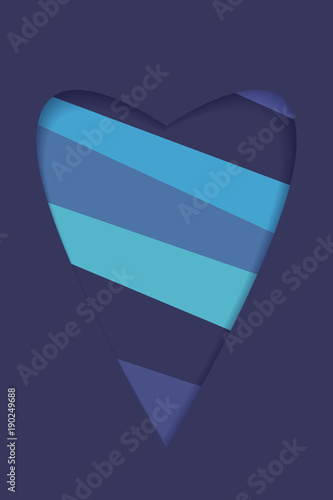 Vector Valentine's day card. Heart cut from paper, striped heart. A declaration of love.