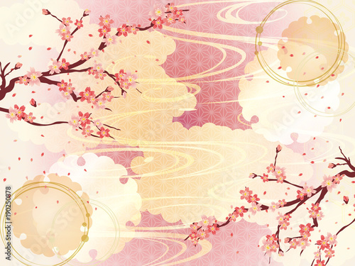 桜と金の和柄の背景素材