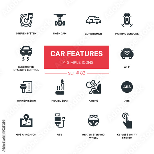 Car features - line design silhouette icons set