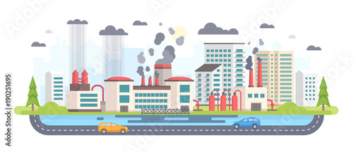 Urban landscape with factory - modern flat design style vector illustration