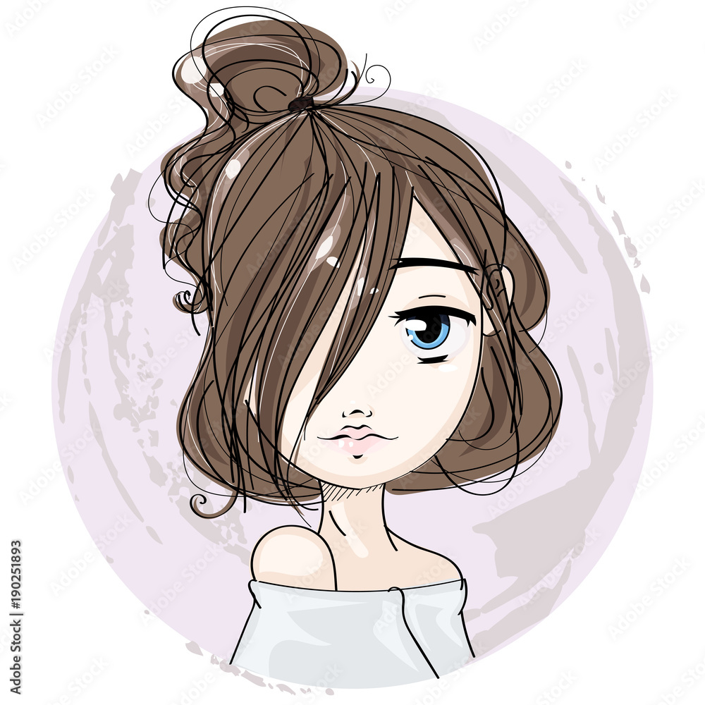 Cute little girl cartoon character portrait, young fashion woman ...