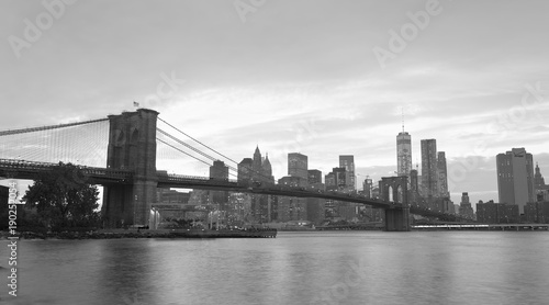 NEW YORK CITY - OCTOBER 25, 2015: Downtown Manhattan from Brooklyn Bridge Park. The city attracts 50 million people every year