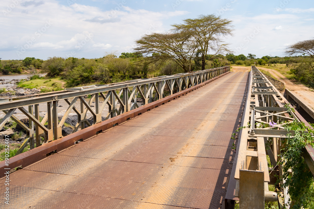 Iron Bridge on the Mara River between Maasai Mara Park in North West Kenya and Serenghetti Park in Tanzania