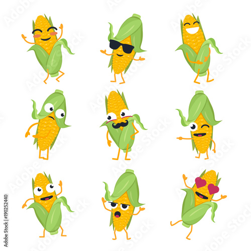 Funny corn - vector isolated cartoon emoticons