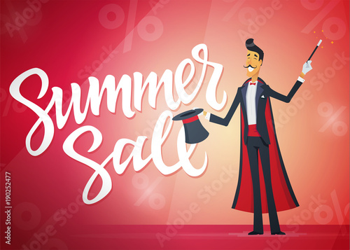 Summer sale - cartoon people characters illustration with calligraphy text