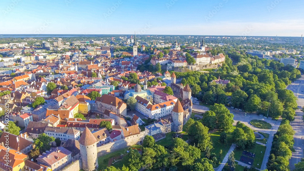 Aerial view of Tallinn at sunset, Estonia