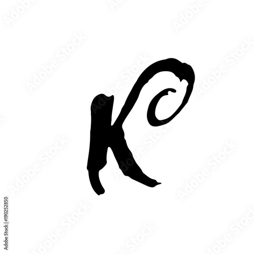 Letter K. Handwritten by dry brush. Rough strokes font. Vector illustration. Grunge style elegant alphabet.