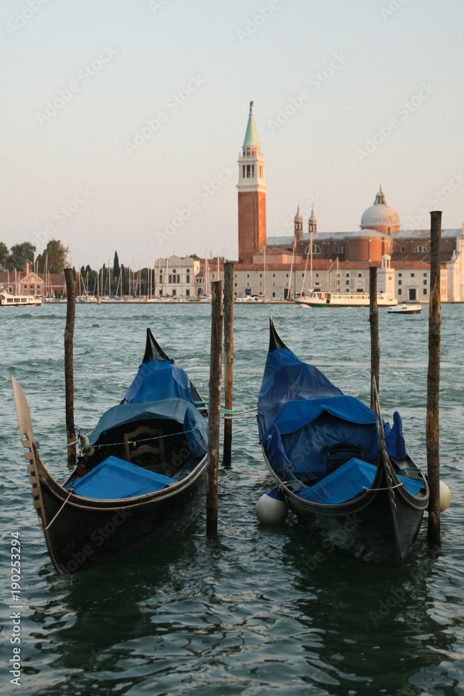 Blue gondolas in Venice on the joke.