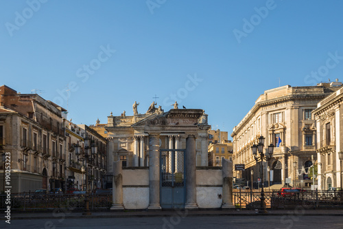Piazza Stesicoro and the entrance to the Roman Amphitheatre of Catania, Sicily, Italy photo