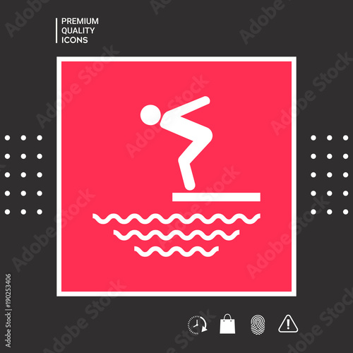 Swimmer on a springboard, Jumping into the water - icon