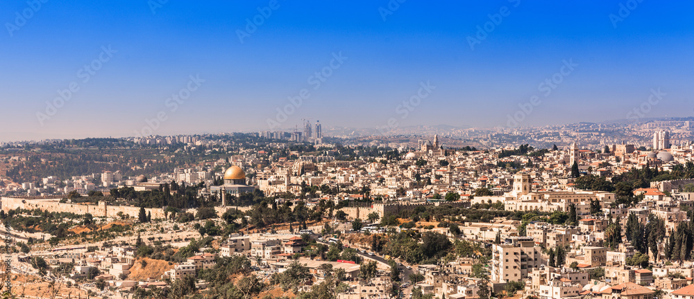 Jerusalem view from the Olive mountain, Israel.