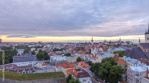 Tallin medieval town of Estonia - Aerial view at summer sunset