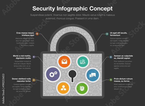 Security infographic concept with padlock symbol isolated on dark background. Easy to use for your website or presentation.