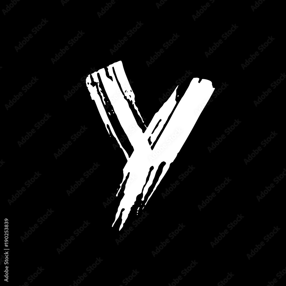 Obraz premium Letter Y. Handwritten by dry brush. Rough strokes font. Vector illustration. Grunge style alphabet.