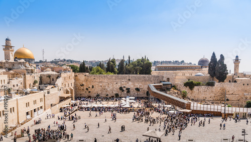 The Temple Mount - Western Wall, the golden Dome of the Rock and Al-Aqsa Mosque in the old city of Jerusalem, Israel