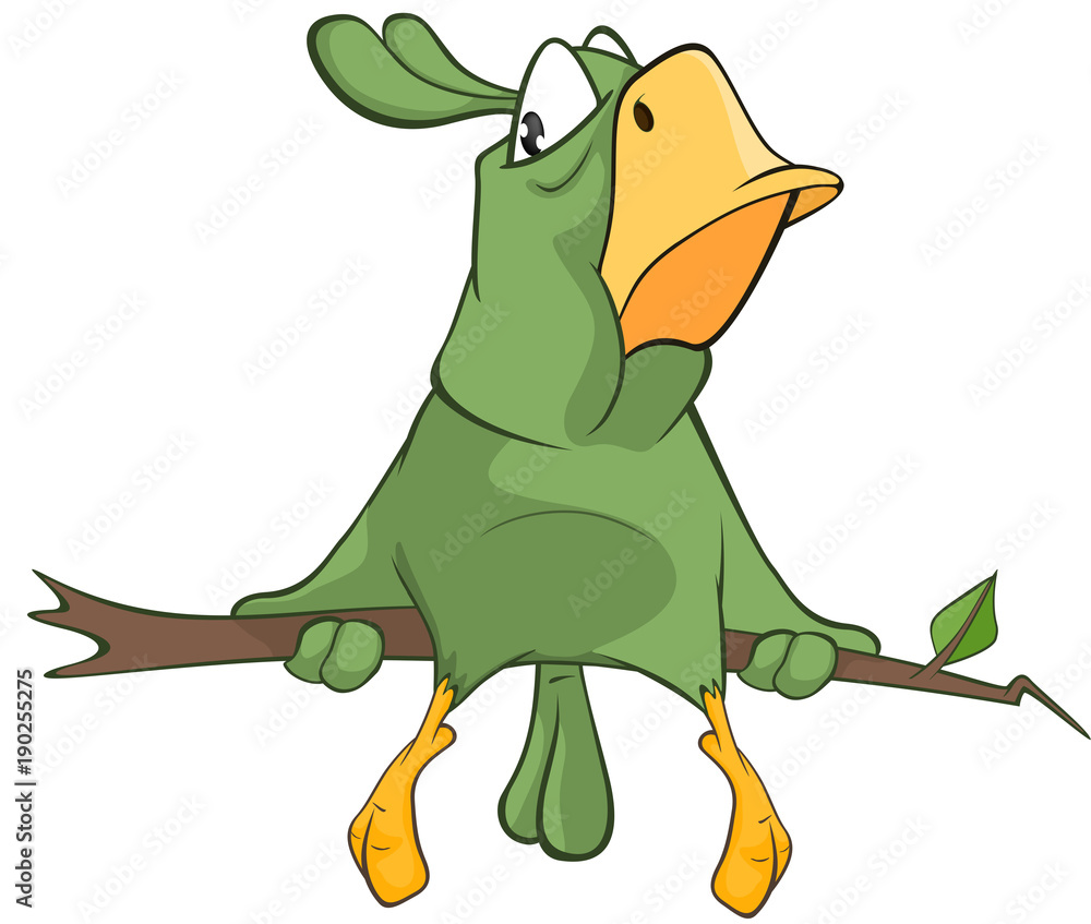 Fototapeta premium Illustration of a Green Parrot. Cartoon Character
