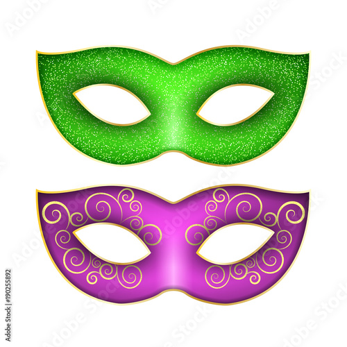 Set of masks for Mardi Gras carnival. Luxurious mask with a pattern. Shine glitters. Vector