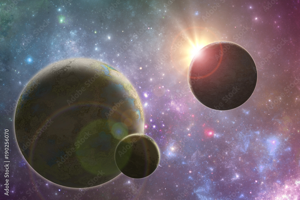 Fantasy solar system, scifi universe 3D illustration Fantasy solar system, scifi universe 3D illustration