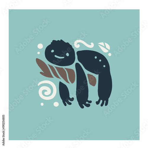 Vector flat cute funny hand drawn sloth animal silhouette isolated on white background. Perfect for children goods store logo insignia, kid clothes and accessory prints, zoo logotype etc.