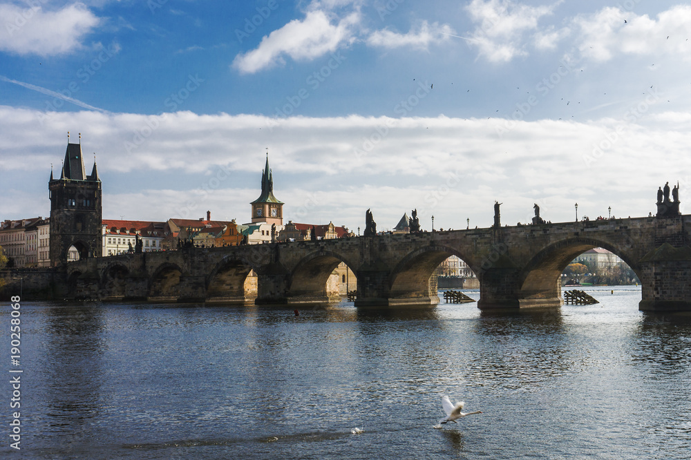 Charles Bridge over Vltava river in Prague, Czech Republic