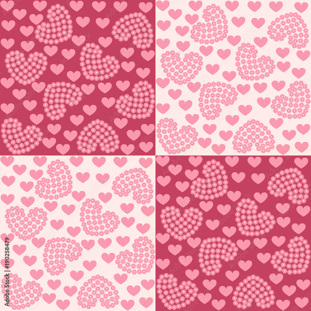 Seamless background with pink hearts. Ideal for printing on fabric or paper. Vector illustration.