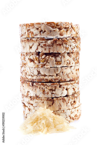 Rice diet bread isolated on white background, photo