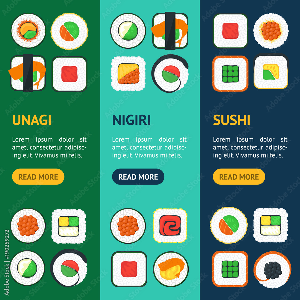 Sushi Banner Vecrtical Set. Vector