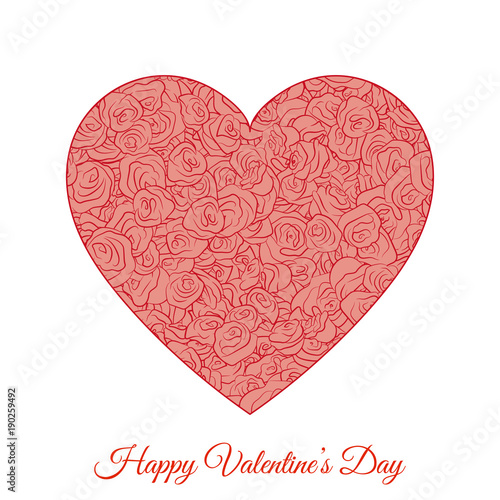 Vector Red Floral Heart. Happy Valentines Day Holiday