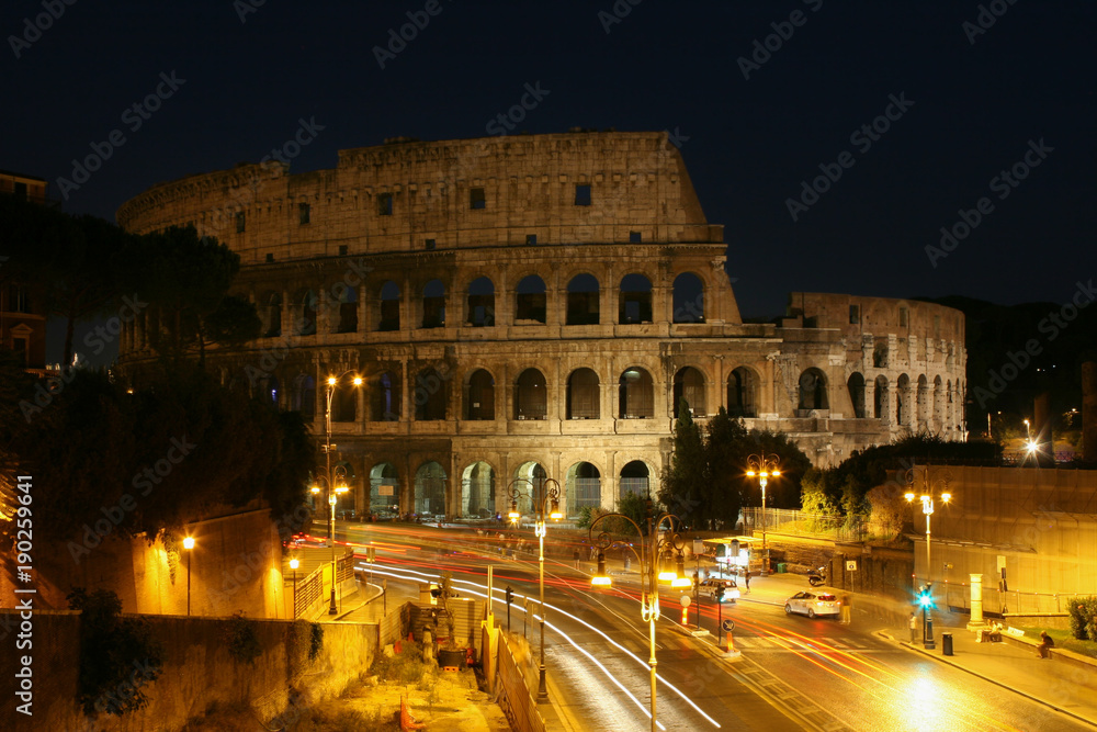Summer. Italy. Rome. Night view of the Colosseum