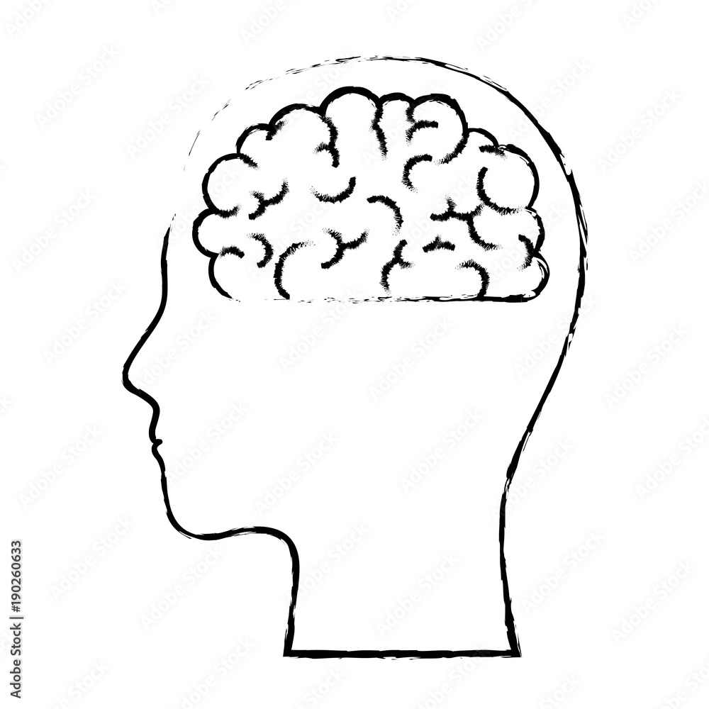 human face silhouette with brain inside in black blurred contour vector illustration