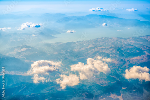 top view of fantastic mountains, lake and clouds, Turkey © Alisa