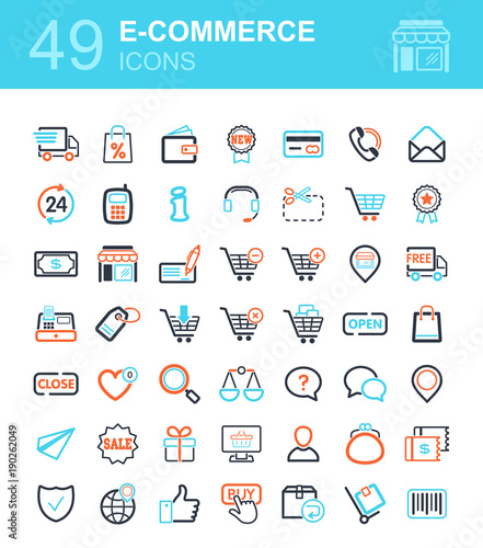 E-commerce set vector icons shopping and online