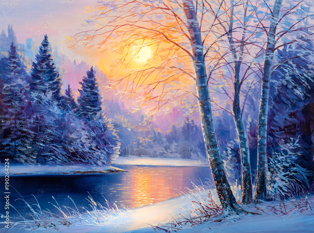 Obraz premium painting of beautiful winter landscape