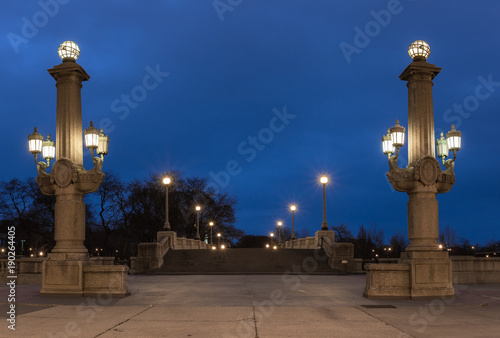 Empty bridge with large decorative lamp posts © Richard