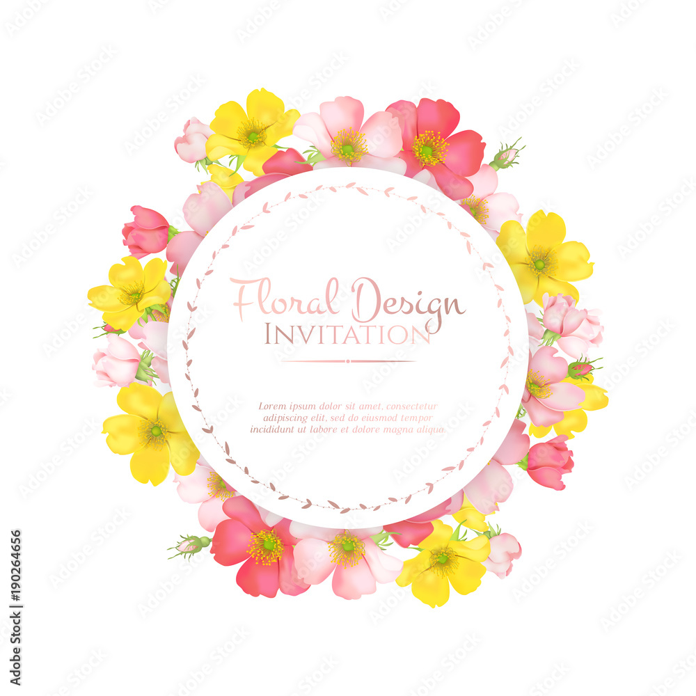 Wedding invitation with wild rose flowers Wedding invitation with wild rose flowers