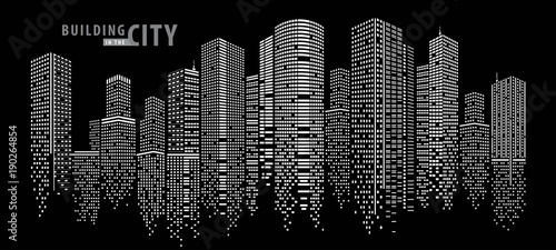 Abstract City vector, transparent city landscape, Dots Building in the night City