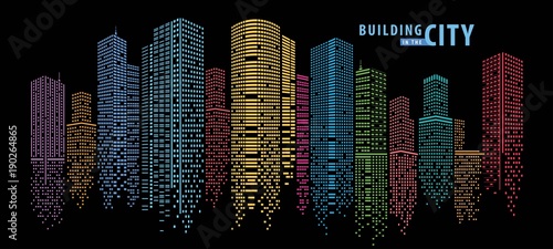 Abstract City vector, transparent city landscape, Dots Building in the night City