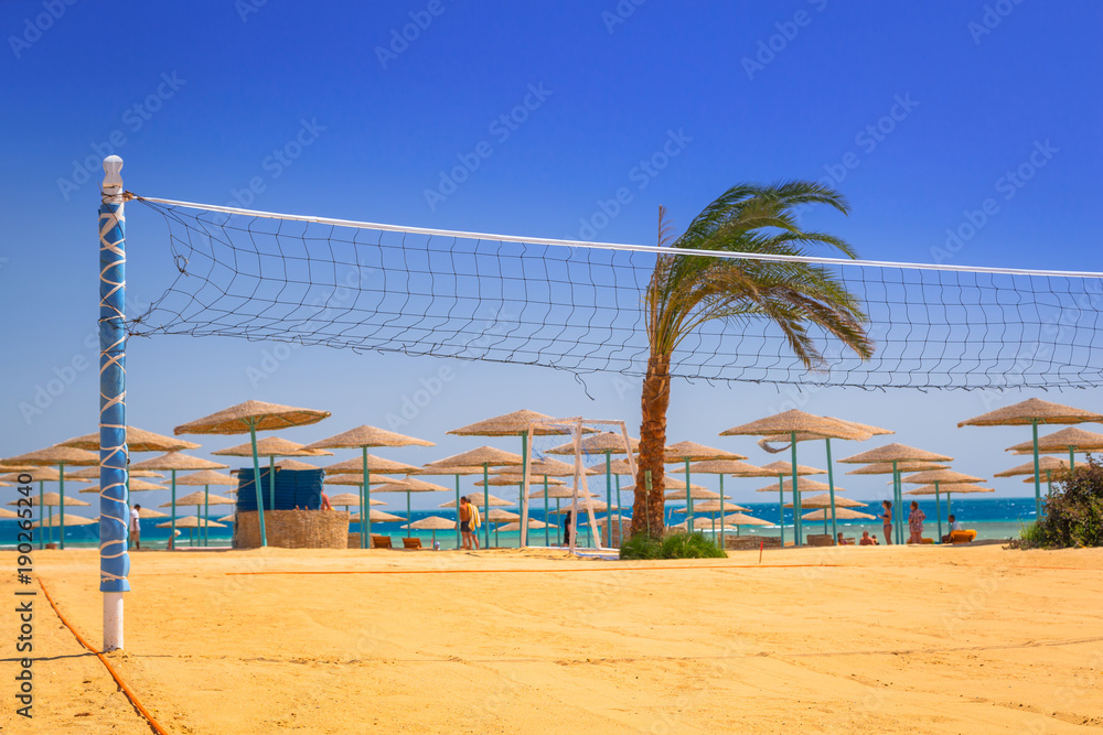 Volleyball court on the beach of Red Sea in Hurghada, Egypt