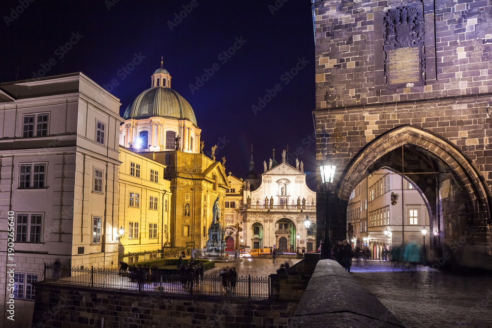 old stone bridge Charles Prague medieval landmark night travel