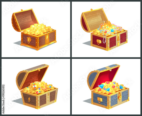 Treasure Box Poster Collection Vector Illustration