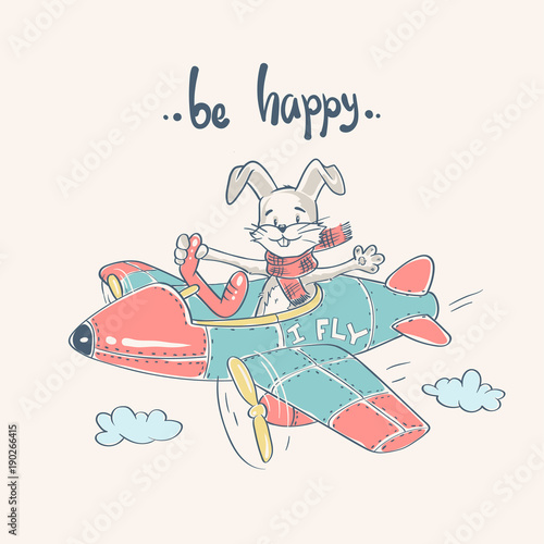 Pilot bunny vector cartoon illustration