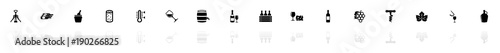 Wine icons - Black horizontal Illustration symbol on White Background with a mirror Shadow reflection. Flat Vector Icon.