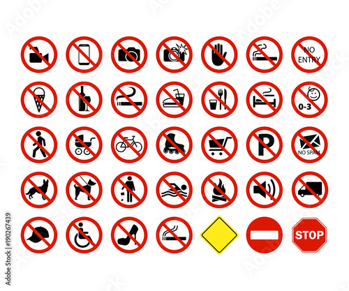 Set of prohibition, ban signs. Vector illustraion