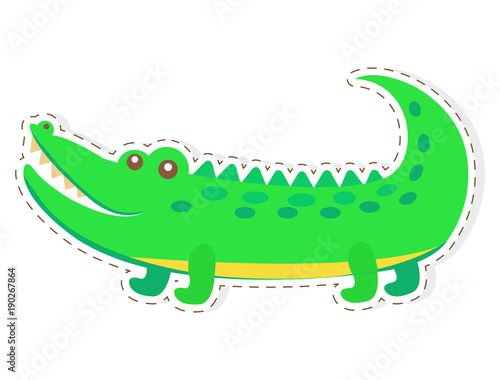 Cute Crocodile Cartoon Flat Vector Sticker or Icon
