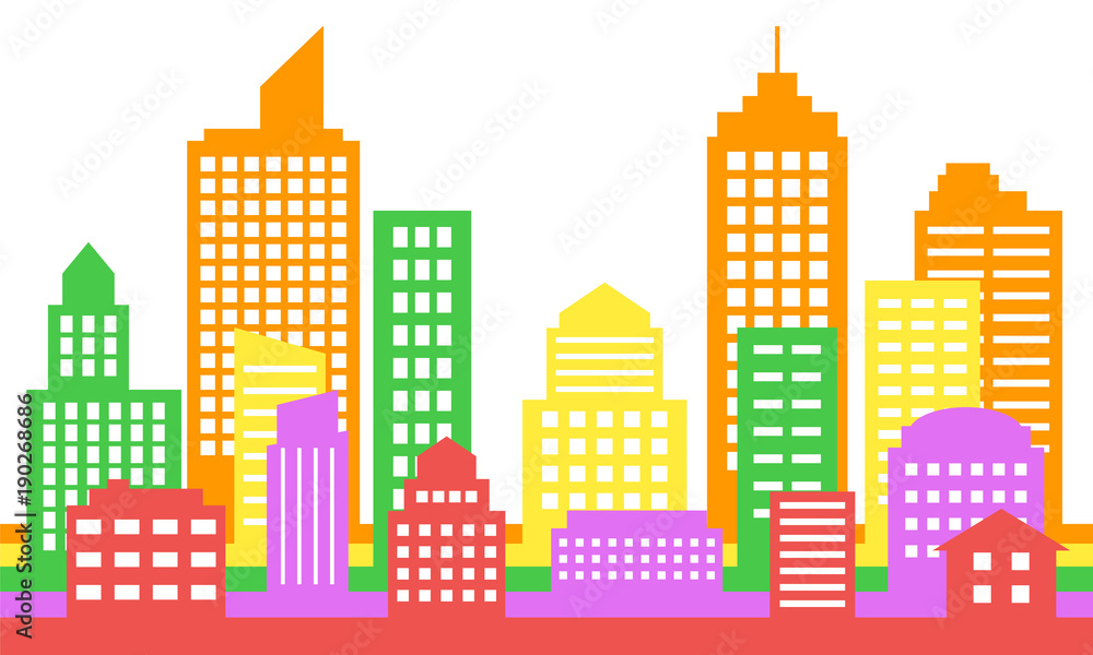 Bright colorful cityscape background, modern architecture