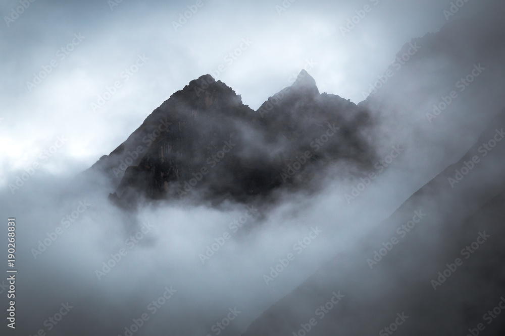 Mount peak in a clouds in Sichuan , China