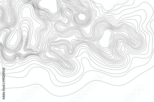Abstract black and white topographic contours lines of mountains. Topography map art curve drawing. vector illustration. 