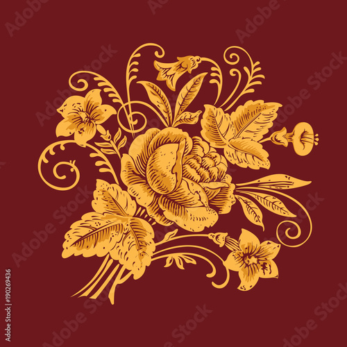 Floral pattern painting flowers on burgundy background