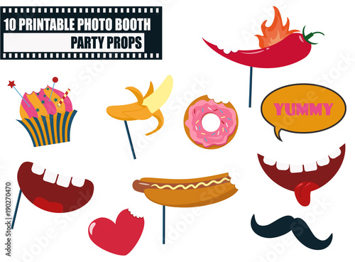 Photo booth props icon set vector illustration