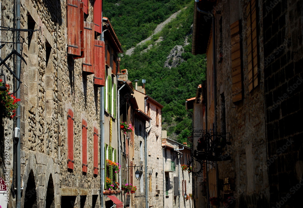 A pretty street in the pretty walled town of Villfranche de Conflent in the south of France. This medieval city dates back to the 11th century